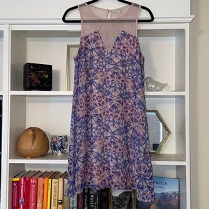 Blue and pink geometric floaty dress